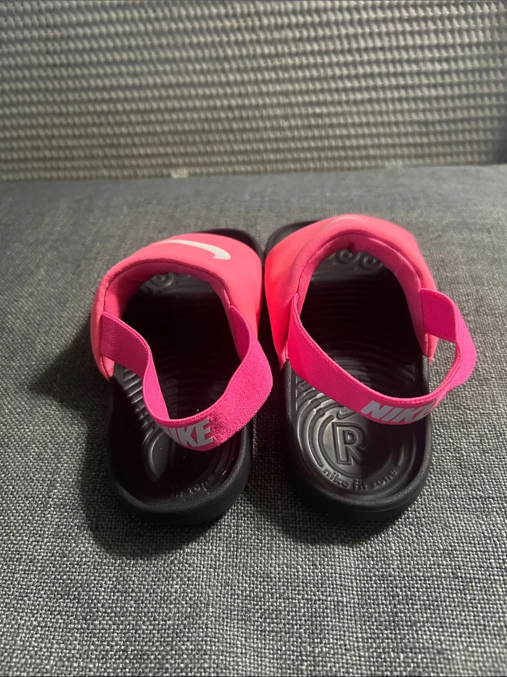 Nike Kids Hot Pink and Black Slide Sandals with White Swoosh